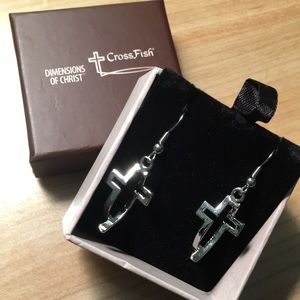 Cross Fish Silver Earrings